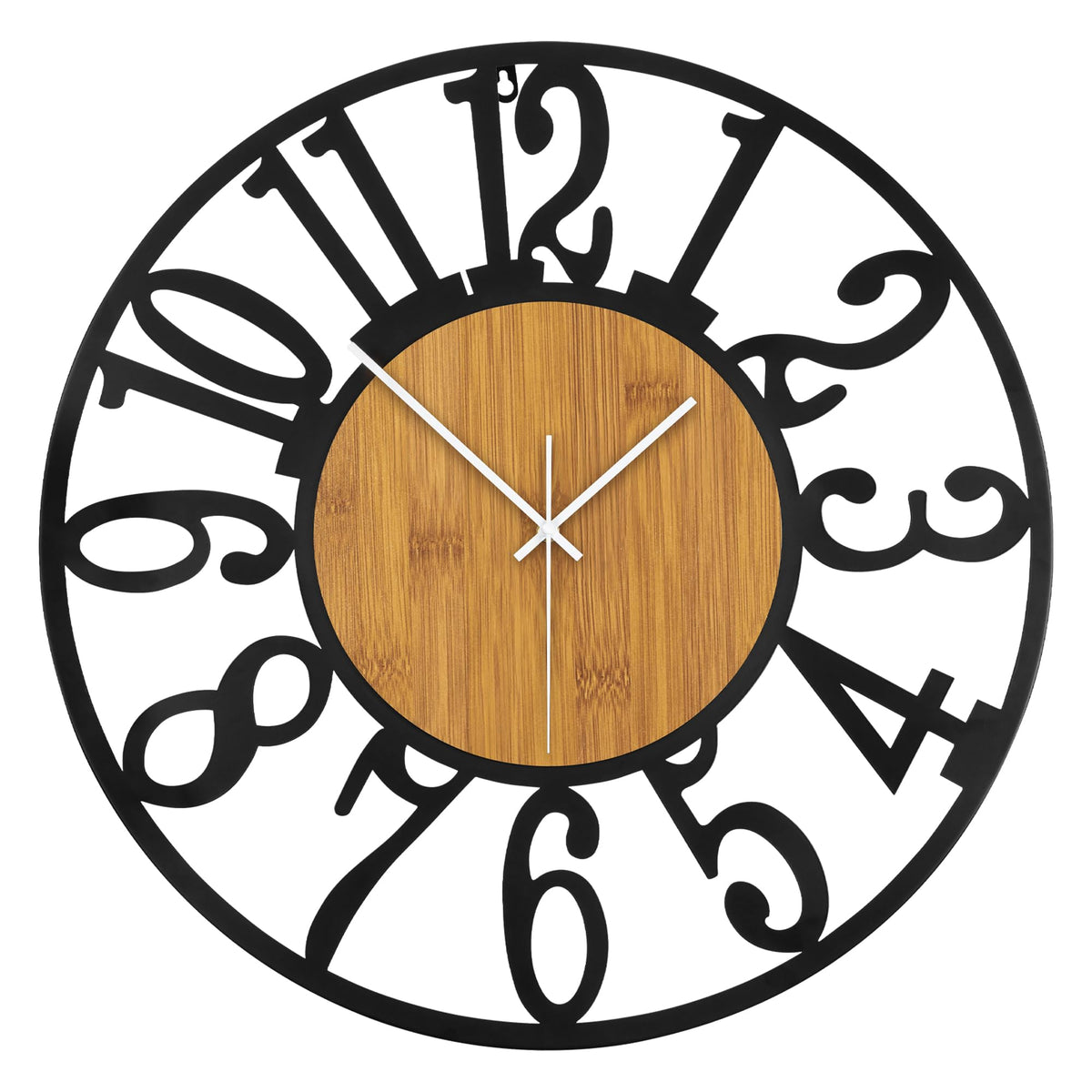 Maxstar Round Wall Clock for Living Room Decor Battery Operated Non Ticking Black Metal Wood Clocks for Home Living Room Garden Office Kitchen Decoration -16 inch Black-arabic Numerals 16 Inch