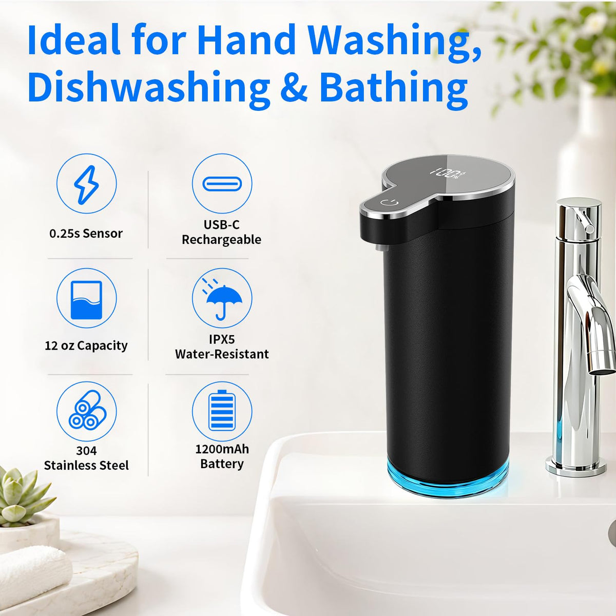 Automatic Foaming Soap Dispenser(IPX5 Waterproof, 12oz/350ml St-01 Foam Gray