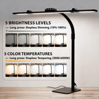 LED Desk Lamp for Home Office with Base, 28.2" Adjustable Gooseneck Swing Arm Ultra Bright Desk Light, Dimmable Architect Table lamp for Desktop Computer Light, Reading, Study, Workbench Black