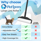 PetLovers Large Lint Roller with 3 Refills – 360 Total Sheets for Tackling Pet Hair, Extra Large Floor and Carpet Roller for Homes with Pets, Perfect for Floors, Furniture, and Loving Pet Owners 4 Pack Floor Roller
