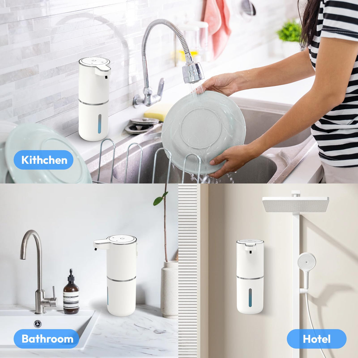 2 Pack Automatic Foaming Soap Dispenser,Touchless Foam Soap Dispenser,12.8oz Rechargeable Wall Mounted Smart for Bathroom and Kitchen Dish Soap,Easy for Toddlers(Black) Black