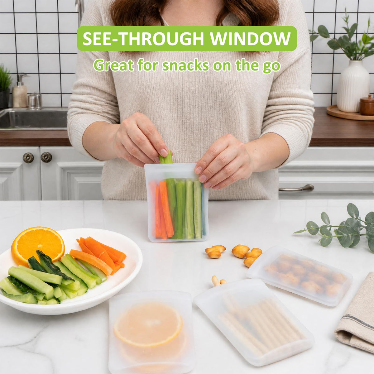 100% Silicone Mini Ziplock Reusable Pocket Snack Bags 4oz, BPA Free, 4 Pack Tranlucent | 4oz | 4 Pack