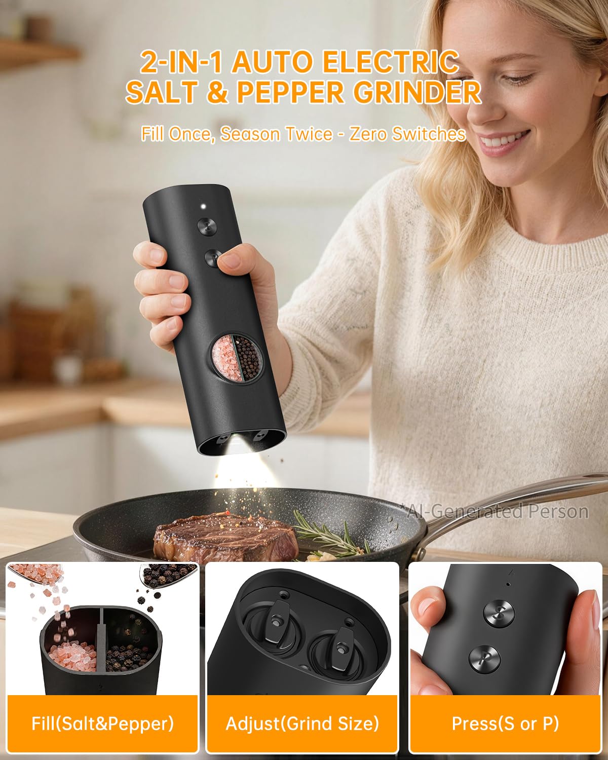 CIRCLE JOY 2 in 1 Electric Salt and Pepper Grinder Set with Storage Base Set A