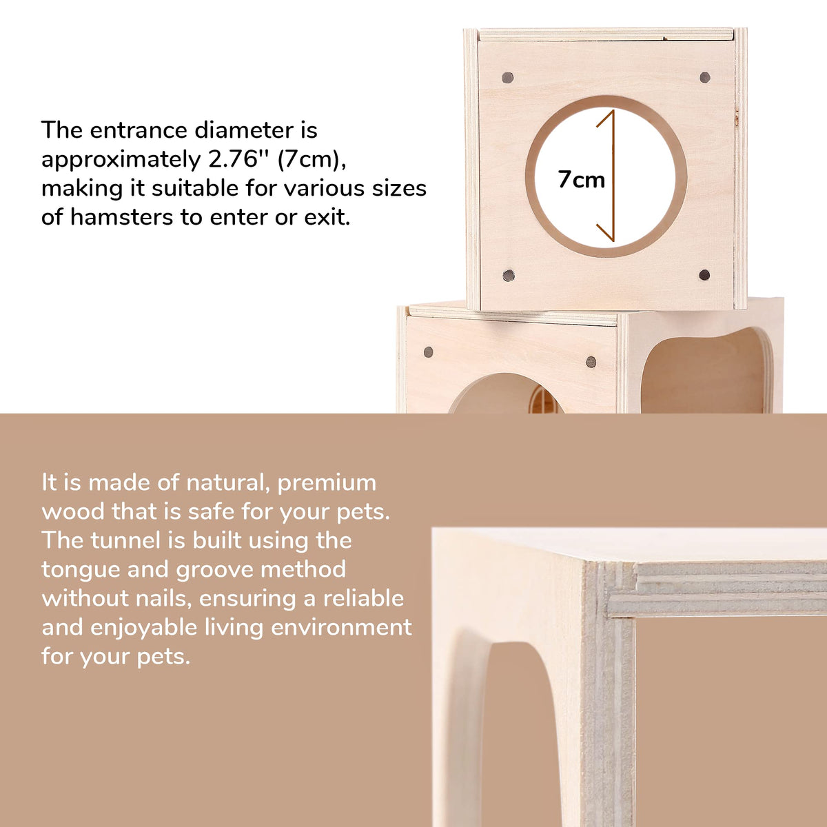 Wooden Hamster Hideout House, Small‑Pet Habitat Tunnel, Living Room