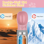 Portable Dog Water Bottle, 14 OZ Stainless Steel Pet Water Dispenser Button switch 14 OZ - Blue