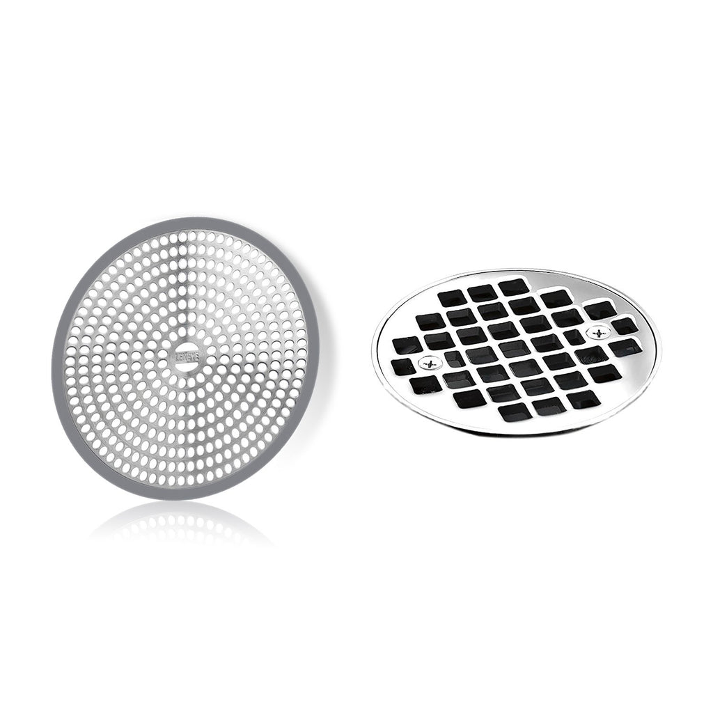 LEKEYE Shower Hair Catcher Drain Protector Strainer-Steel & Silicone 2 Pack