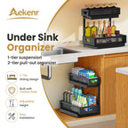 Under Sink Organizer for Kitchen and Bathroom Cabinets Pull Out Storage White 2 Pack 2Tier
