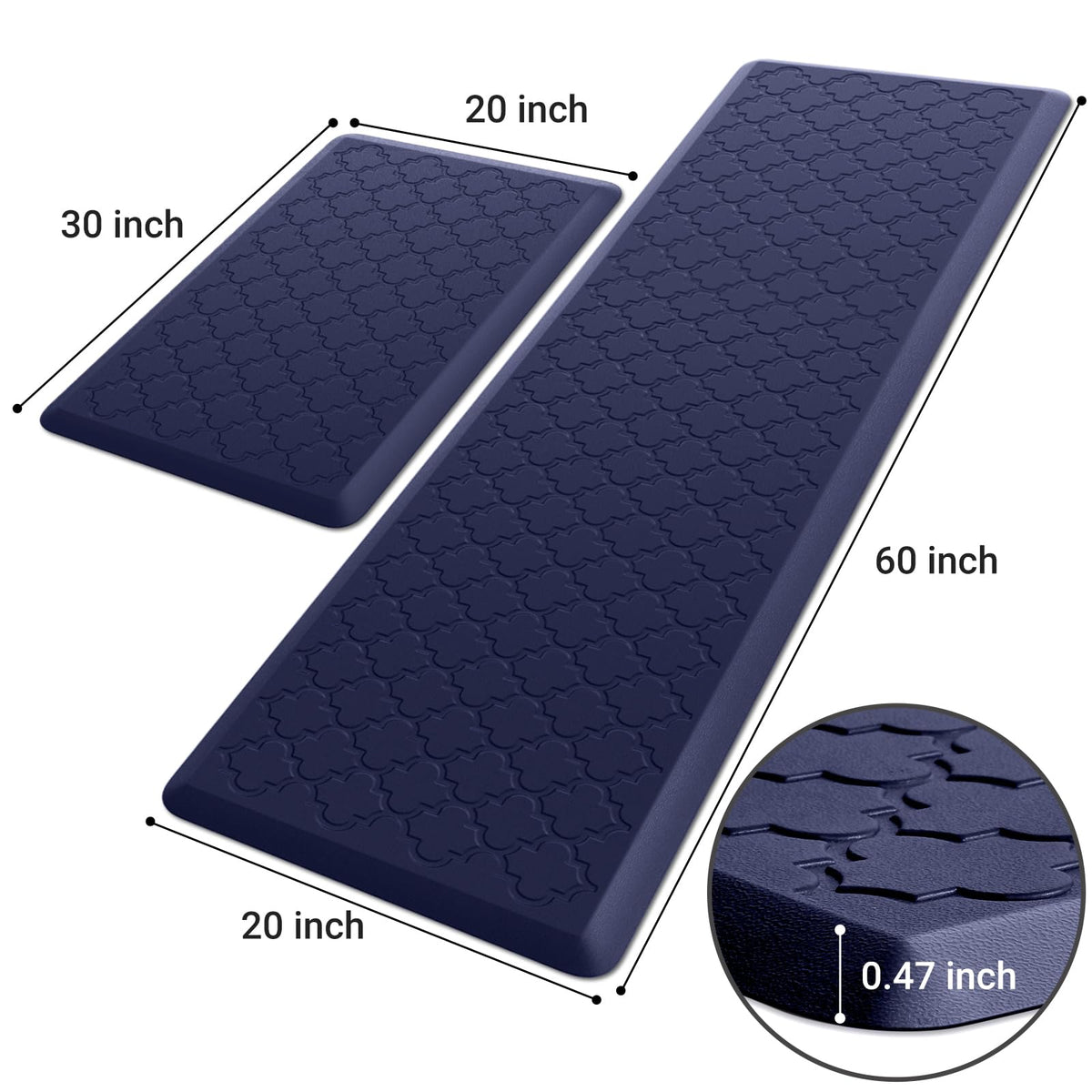 Kitchen Mat 2 PCS Cushioned Anti-Fatigue Floor Mat Standing Mat for Kitchen Stylish Grey 17.3"x29"+17.3"x47"