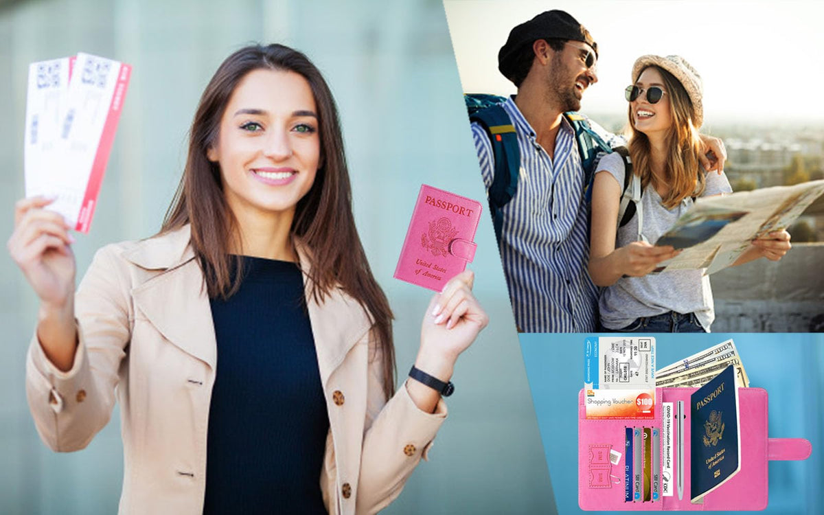 Passport Holder Cover Wallet RFID Blocking, Travel Essentials Pink Passport Covers