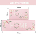 Floral Kitchen Mat Sets 2PCS Non Skid Waterproof Kitchen Rugs and Runner Sets Cushioned Anti-Fatigue Comfort Mat for Home,Office Memory Foam Kitchen Rug, 17.3"x30"+17.3"x47", Black/Pink 17"x30"+17"x47"--0.4 inches