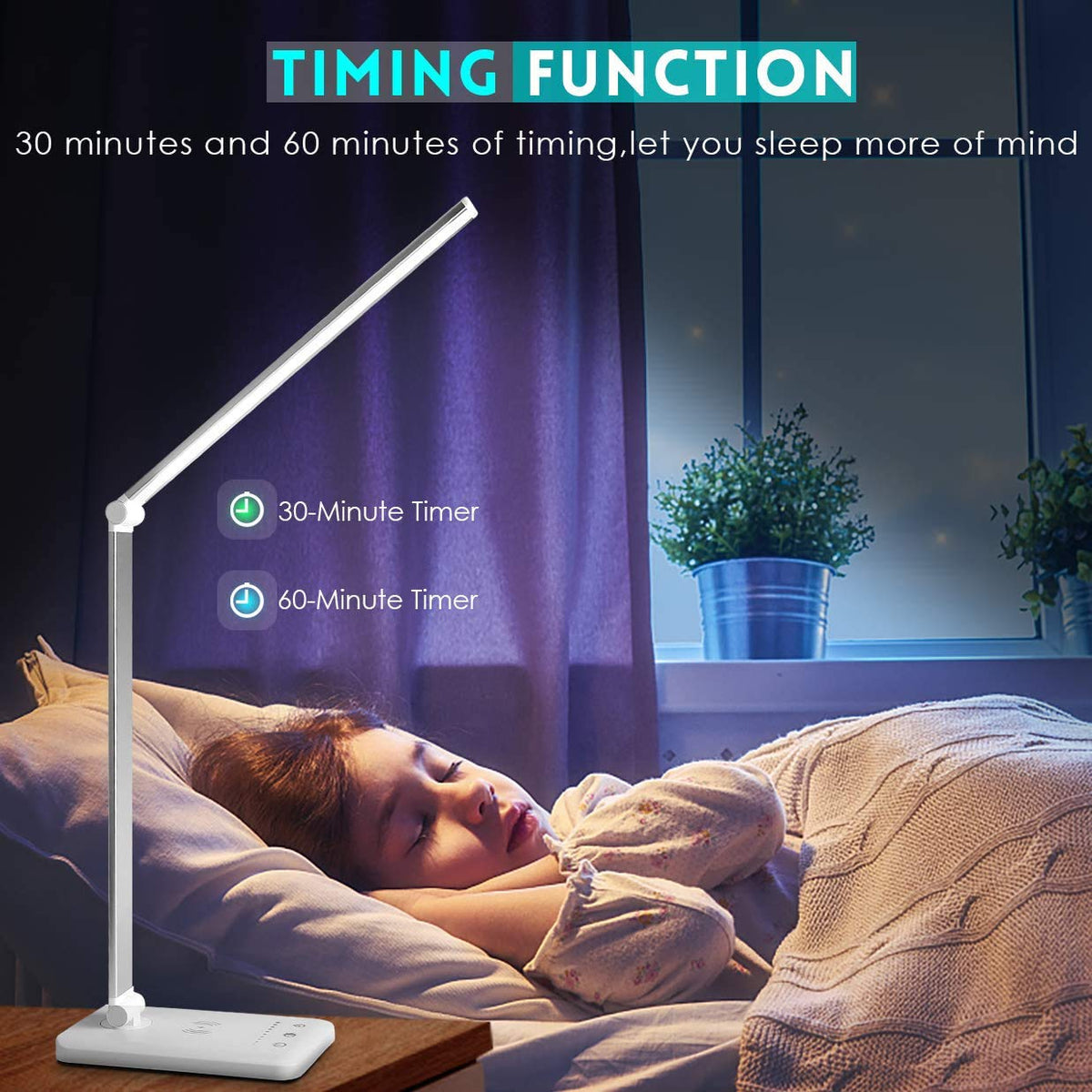 LED Desk Lamp with Wireless Charger, USB Charging Port, Eye Care Black PRO
