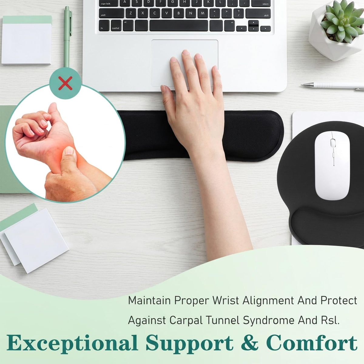 10 Pcs Ergonomic Mouse Pad and Keyboard with Wrist Support Set - Soft Memory Foam & Rubber Base Comfort Rest for Typing, Gaming, Computer, Laptop, Office, Home Use
