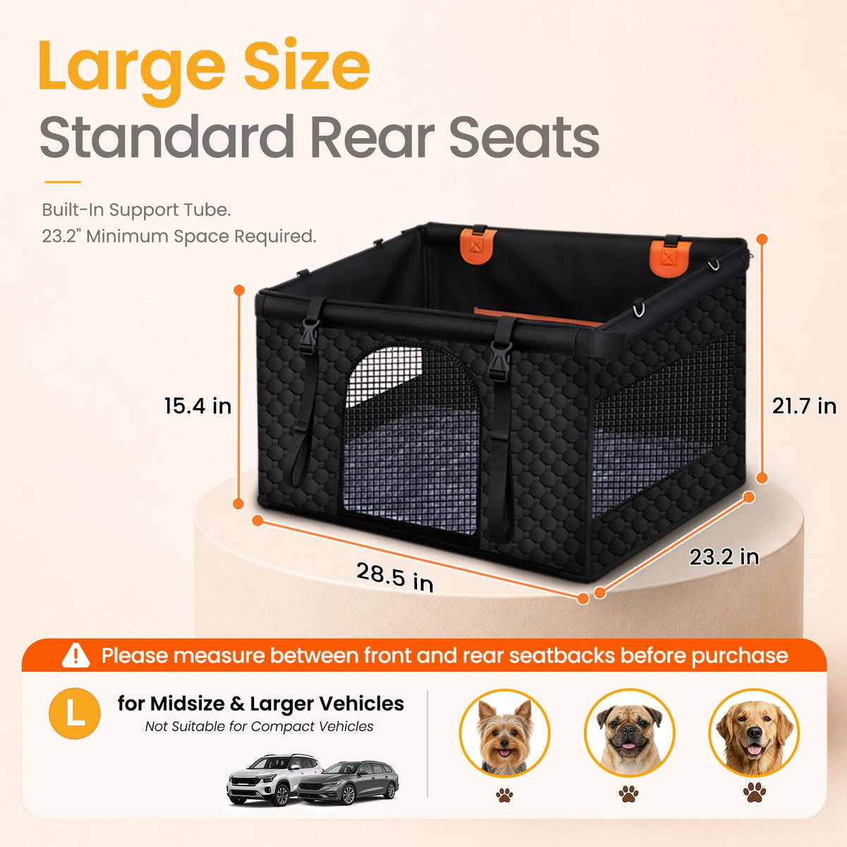 Large Dog Car Seat Half Back Seat Extender with Hard Bottom Black Large