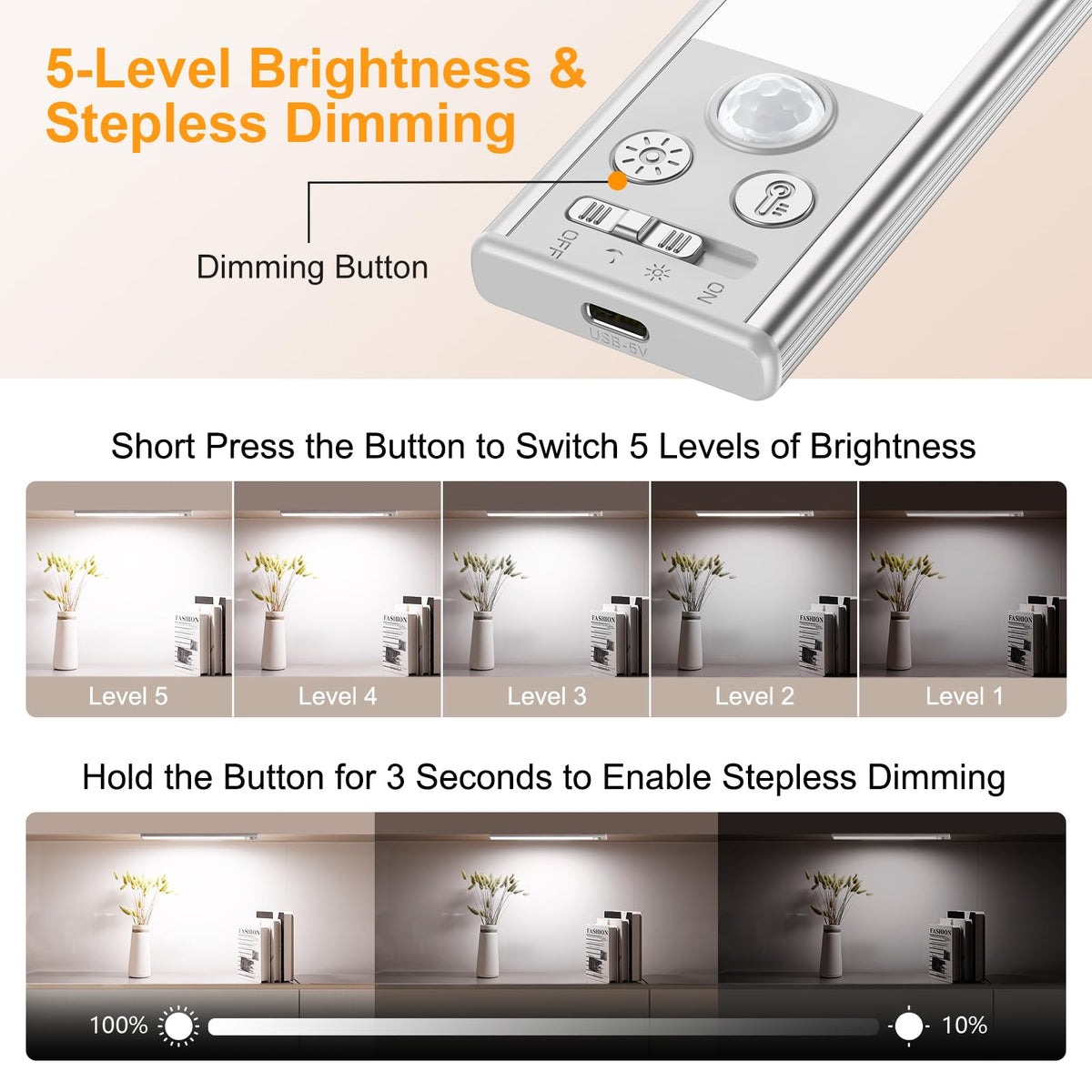 Gritin 14.7inch Under Cabinet Lighting Rechargeable 2 Pack Silver 14.7 inch