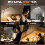Airlonv LED Desk Lamp with Clamp, 17" Stepless Dimming Light, Black Standard