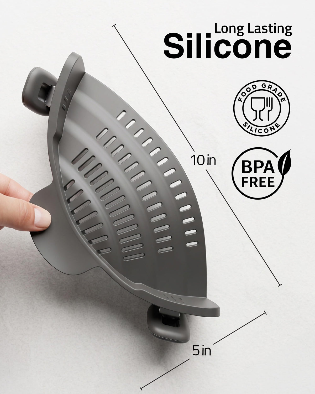 Kitchen Gizmo Snap N' Strain - Silicone Pasta Strainer Clip-On for Pots and Pans - Heat Resistant Colander for Vegetables and Noodles - Kitchen Gadgets for Cooking - Space-Saving Design - Gray 1