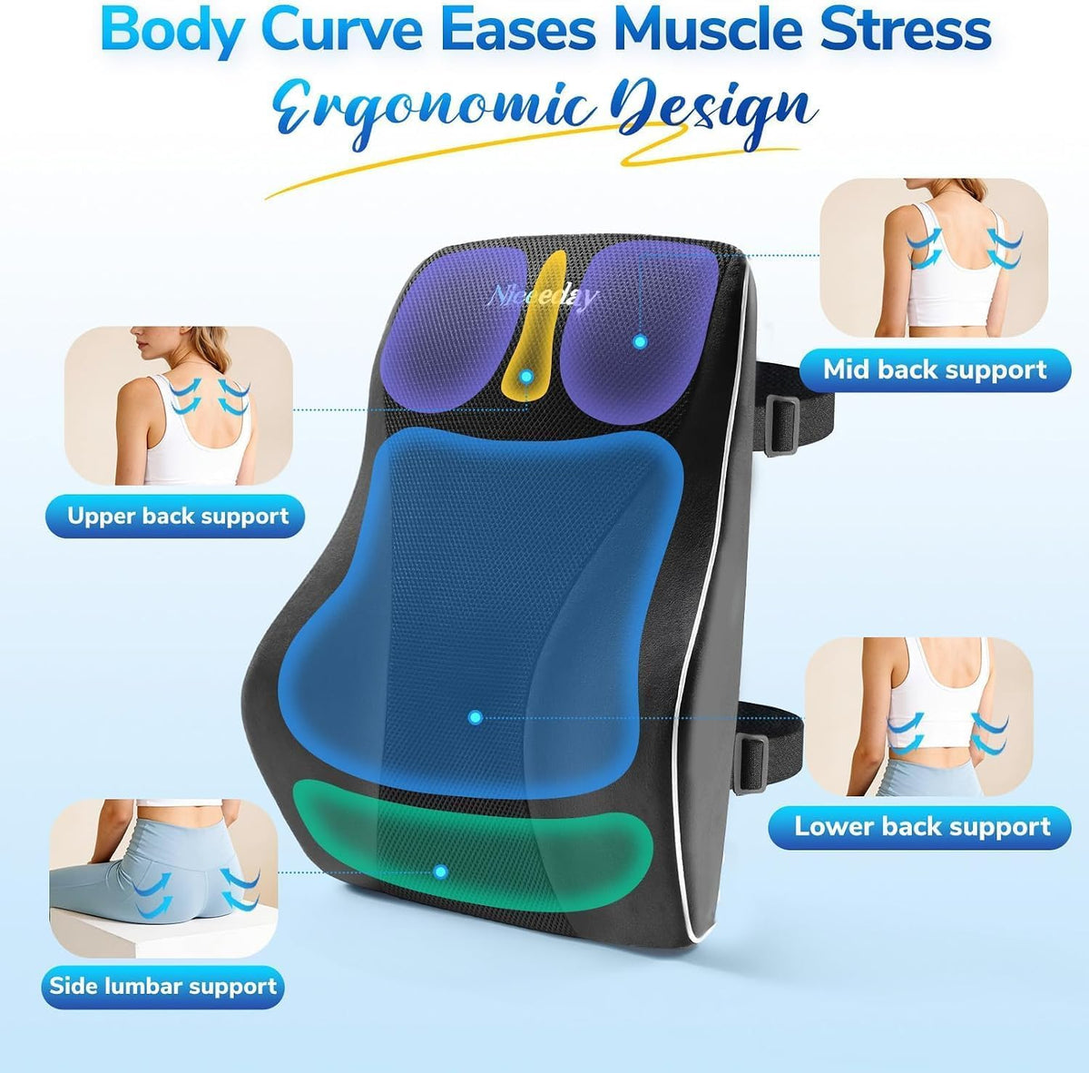 Niceeday Lumbar Support Pillow for Office Chair Car Back Pillow,...