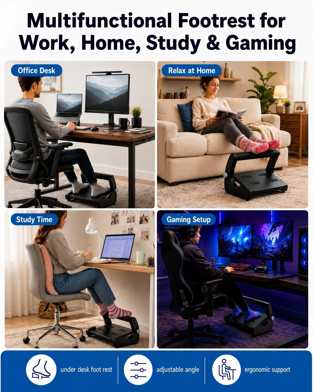 Foot Rest for Under Desk at Work with Leg Support Black 1