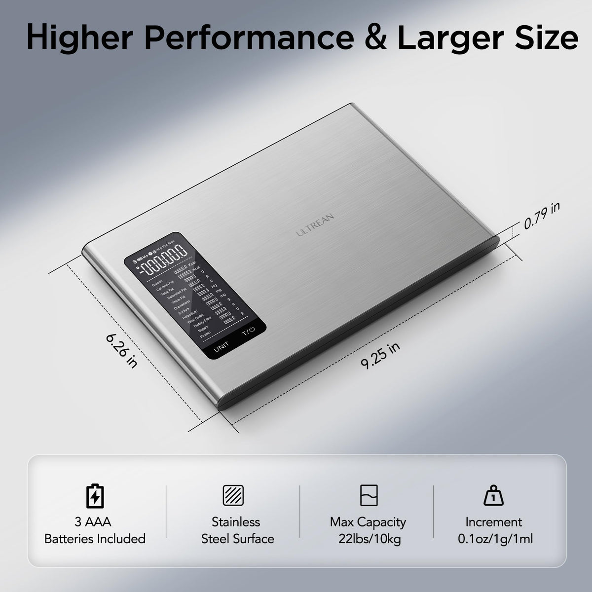 Ultrean Smart Food Kitchen Scale with Nutritional Calculator, APP for Calorie & Macro Tracking, AI Powered, Goal Progress, Digital Calorie Scale for Weight Loss, Stainless Steel, 22lb XX-Large