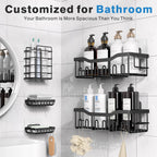 EUDELE Adhesive Shower Caddy, 5 Pack Rustproof Stainless Steel Bath Organizers With Large Capacity, No Drilling Shelves for Bathroom Storage & Home Decor Black