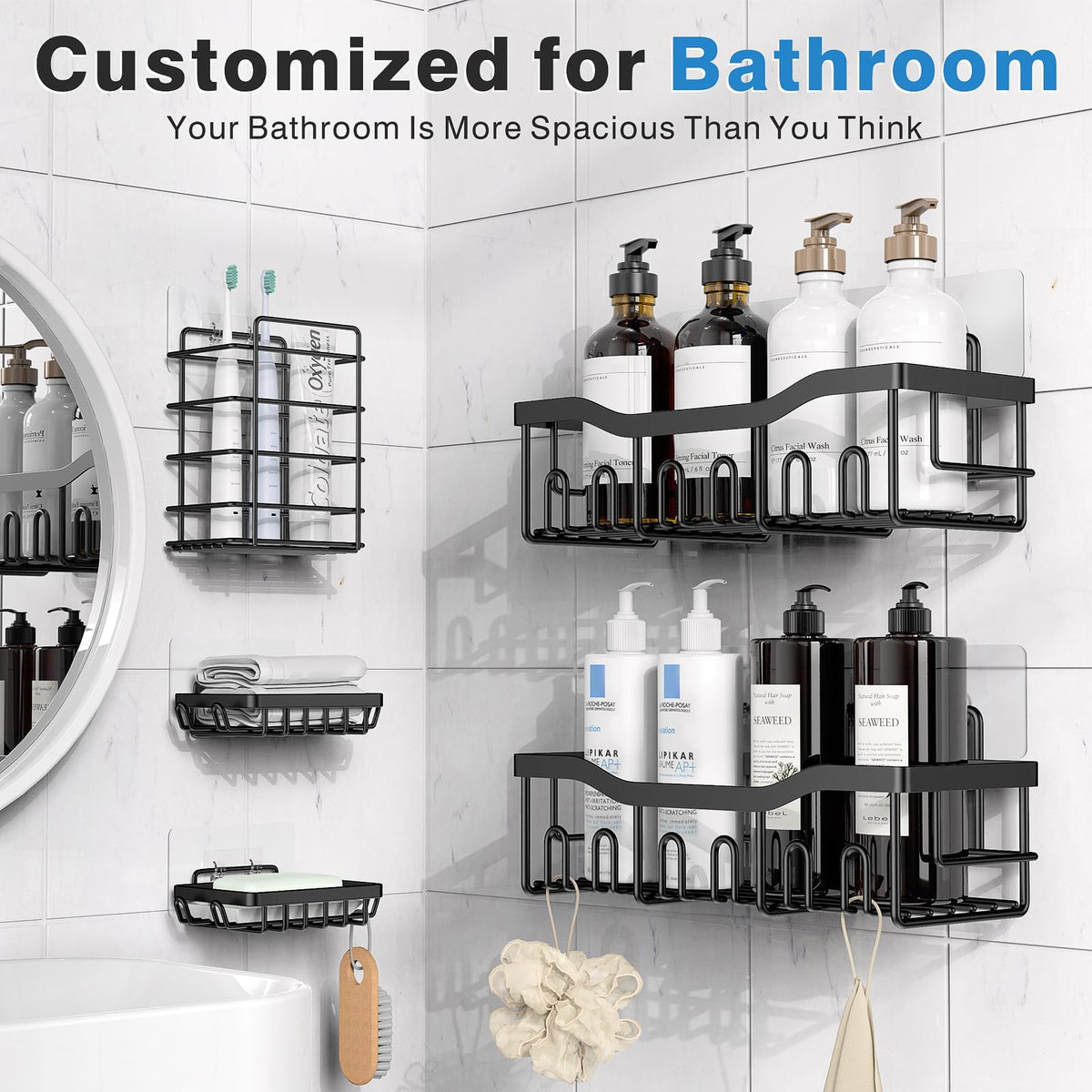 EUDELE Adhesive Shower Caddy, 5 Pack Rustproof Stainless Steel Bath...