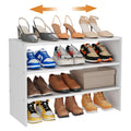 3-Tier Expandable White Shoe Rack Organizer for Closet, Stackable Shoe Racks Storage Shelf, Small Metal Wood Combination Shoe Shelves for Closets,Entryway,Front Door, Narrow Space,Hallway,8-16 Pairs 1 PACK(3-Tier）