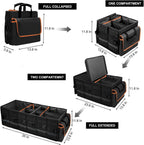 Car Trunk Organizer and Storage with Lid & Removable Leakproof Cooler Bag, Car Accessories 6 Removable Dividers for Custom Space, Collapsible Large Trunk Organizers Interior for SUV Sendan with Cover Black