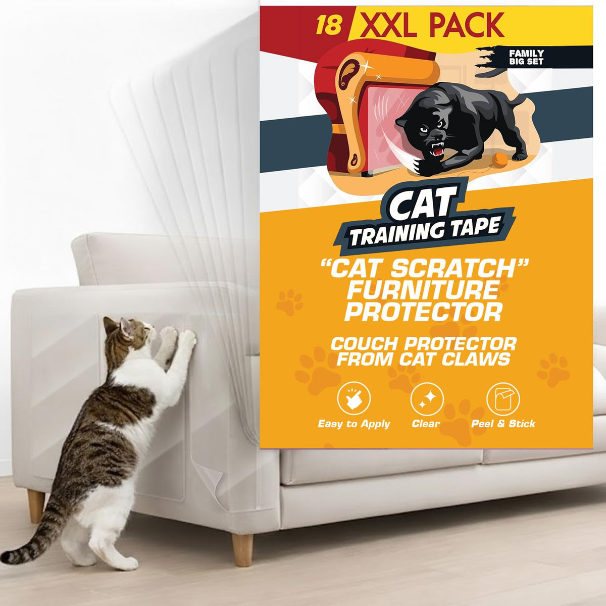 Panther Armor Cat Scratch Furniture Protector, 12 Double-Sided Tape Sheets
