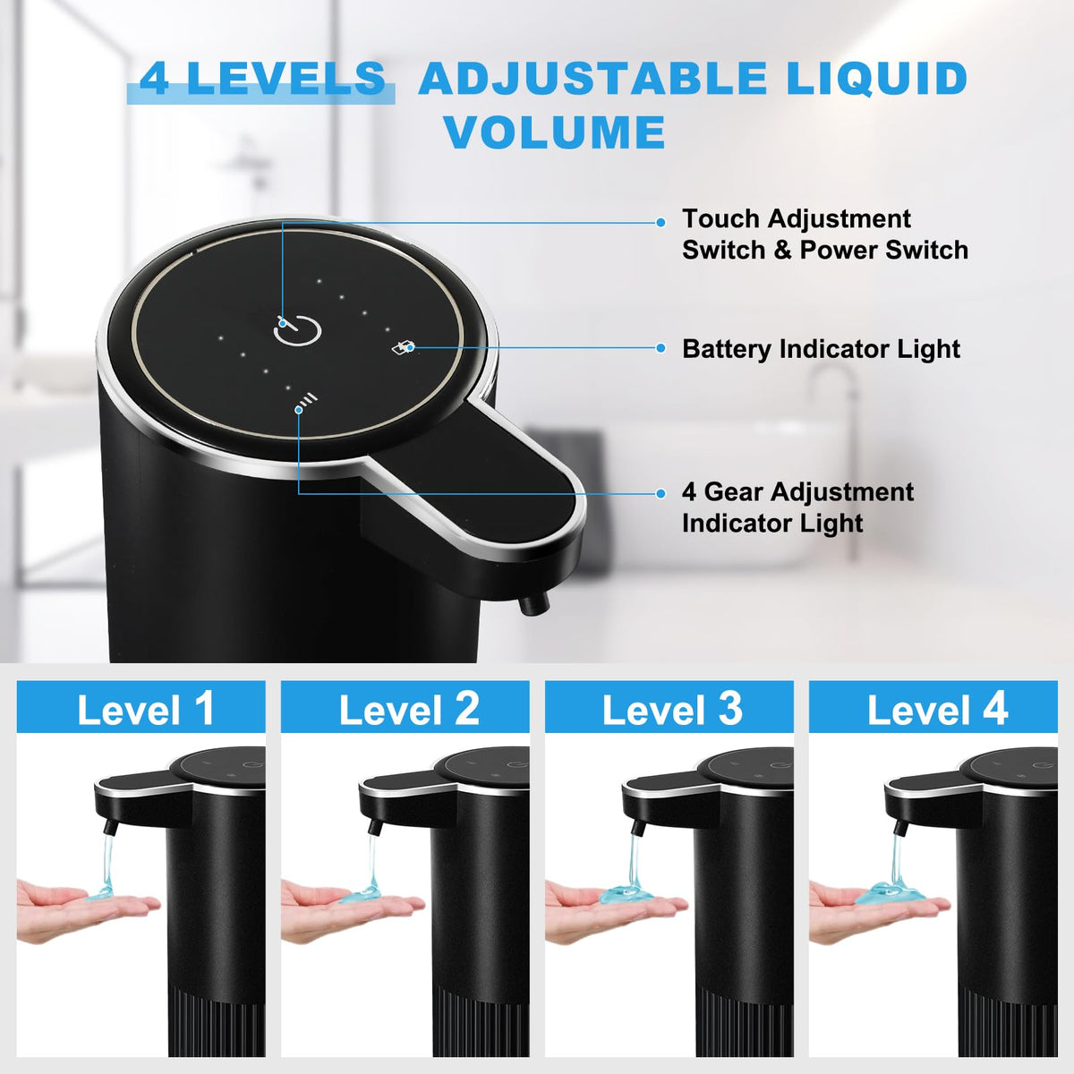 RYTOXILO Automatic Soap Dispenser, 2 Pack Black Touchless Liquid Soap Dispenser for Bathroom, 13.5 Fl Oz Plastic Electric Auto Dish Soap Dispensers Wall Mount for Kitchen with Adjustable Volume Liquid-2 Pack