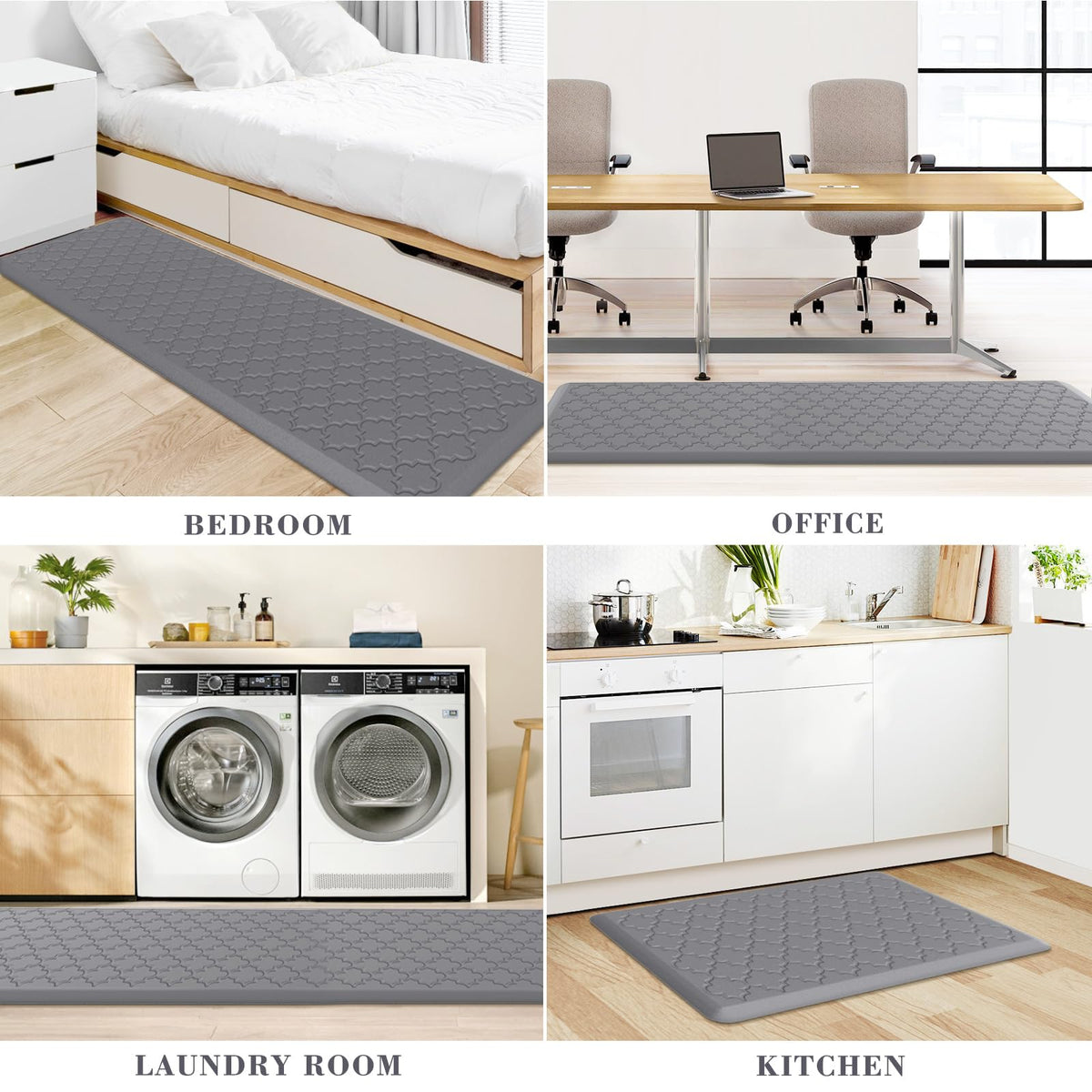 Kitchen Mat 2 PCS Cushioned Anti-Fatigue Floor Mat Standing Mat for Kitchen Stylish Grey 17.3"x29"+17.3"x47"