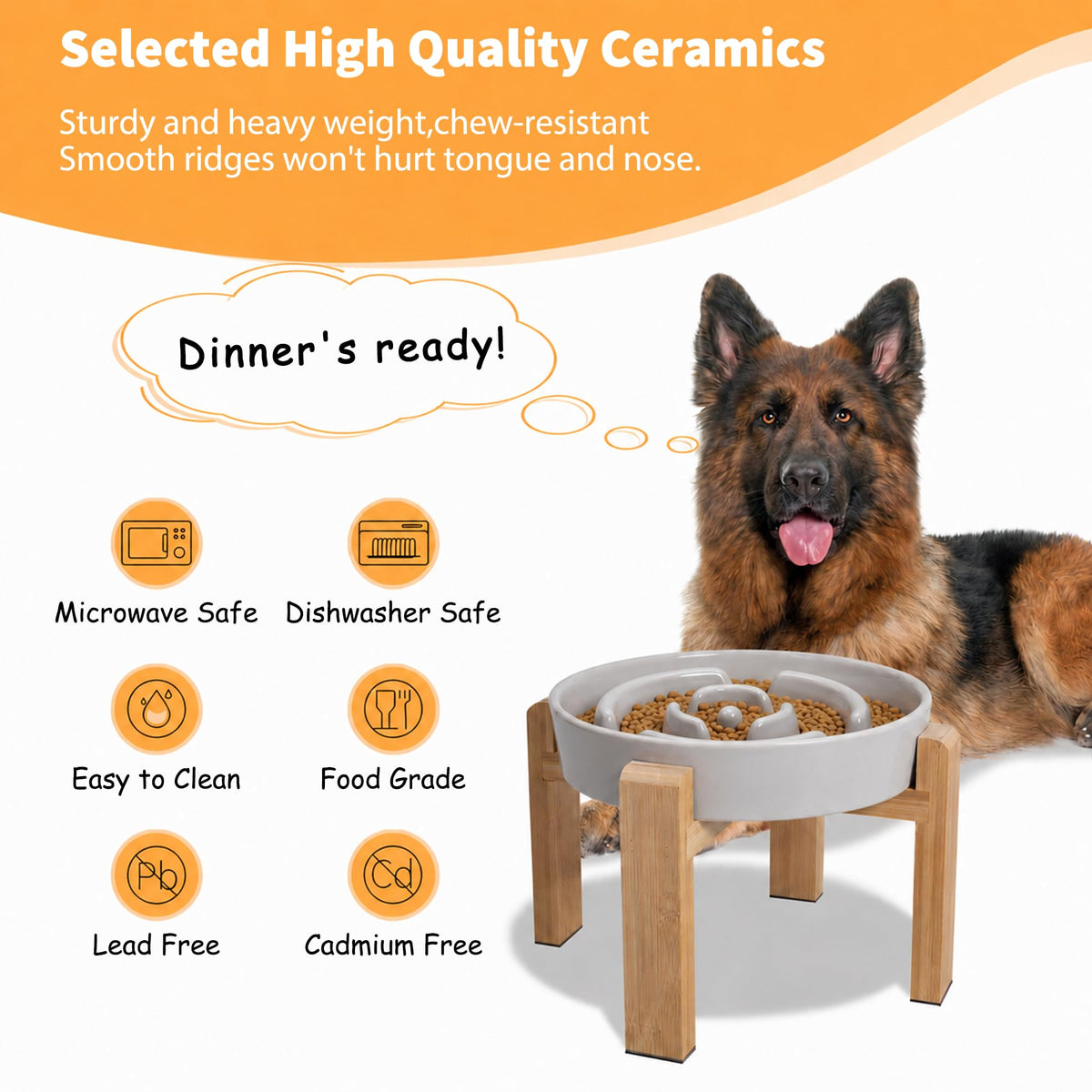 Elevated Slow Feeder Dog Bowl, 6.7" Ceramic Maze Dog Bowl with Stand White 1.5 Cups