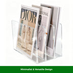 Acrylic Magazine File Holder, 4 Vertical Compartments Desk Document Sorter Organizer, Clear Folder Rack Binder for Office/Home/Classroom, for Documents, Tablet, Magazines, Books & Accessories B5, 4 Sections