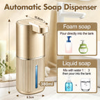 Automatic Soap Dispenser, Foaming Soap Dispenser Touchless with Continuous Dispensing, 4-Level Adjustable, Rechargeable Hand Soap Dispensers, Wall Mounted or Countertop for Bathroom & Kitchen Gold