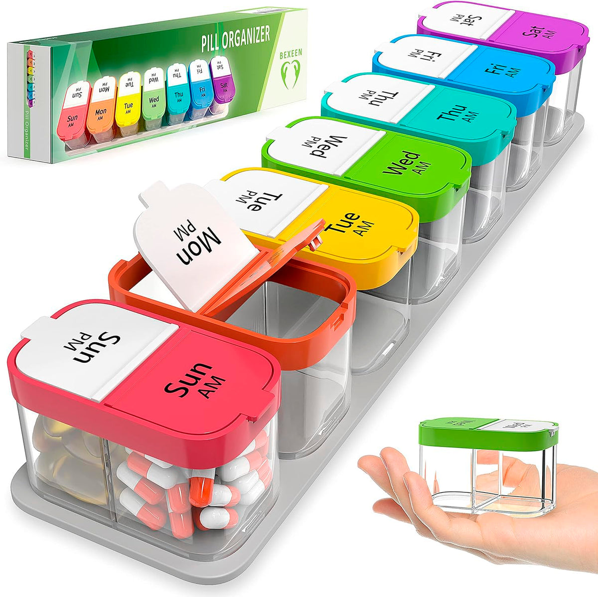 Large Weekly Pill Organizer and Medication Dispenser