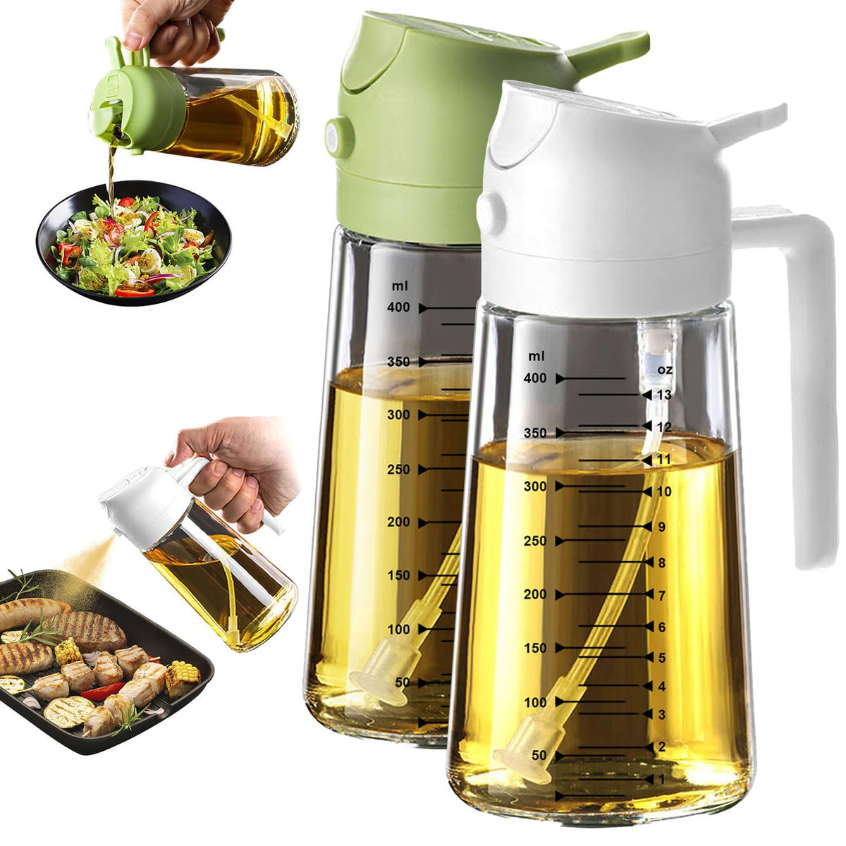TrendPlain 16oz/470ml Glass Olive Oil Sprayer for Cooking – 2 in 1 Oil...