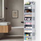 Over The Door Organizer - Over Door Storage Organizer with 5 Large Pockets & 10 Mesh Side Compartments - Heavy-Duty Hanging Storage for Bathroom, Bedroom & Closet - Baby Room Organize - Grey