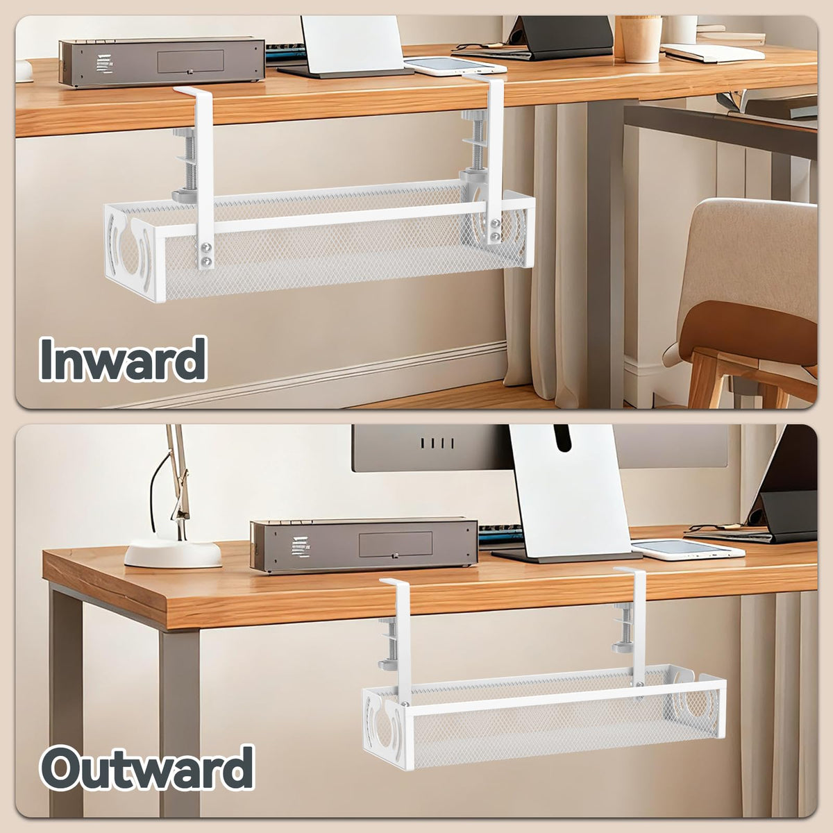 Cable Management, 25.3'' Under Desk Cable Management Tray No Drill 25.3 inch Black