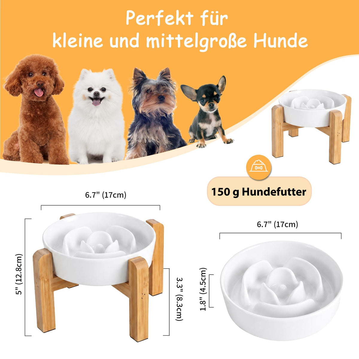 Elevated Slow Feeder Dog Bowl, 6.7" Ceramic Maze Dog Bowl with Stand White 1.5 Cups