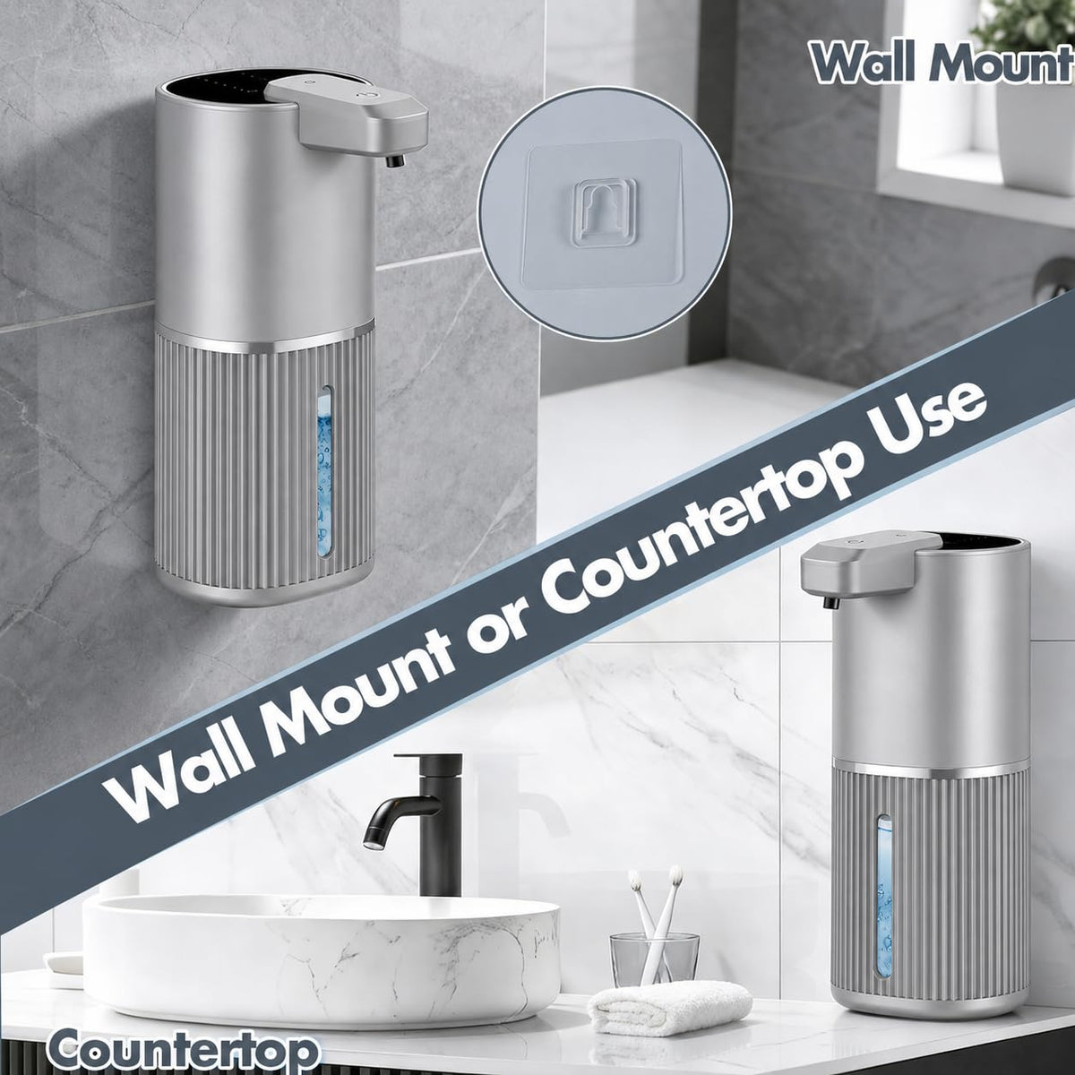 Automatic Soap Dispenser, Foaming Soap Dispenser Touchless with Continuous Dispensing, 4-Level Adjustable, Rechargeable Hand Soap Dispensers, Wall Mounted or Countertop for Bathroom & Kitchen Gold