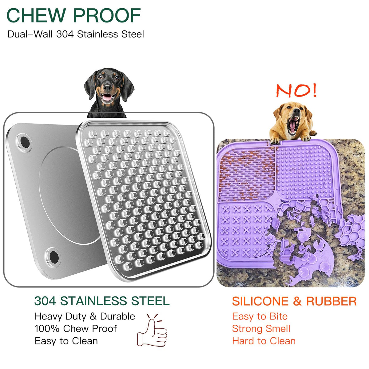 Lick Mat for Dogs & Cats, Double-Wall Stainless Steel, Large-1Pack