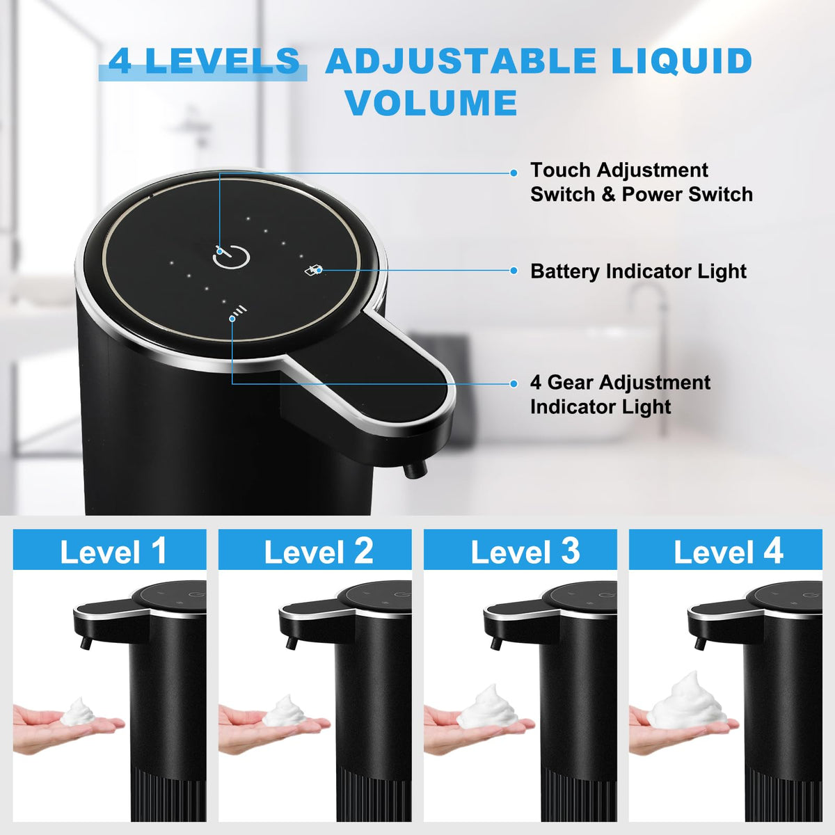 RYTOXILO Automatic Soap Dispenser, 2 Pack Black Touchless Liquid Soap Dispenser for Bathroom, 13.5 Fl Oz Plastic Electric Auto Dish Soap Dispensers Wall Mount for Kitchen with Adjustable Volume Liquid-2 Pack