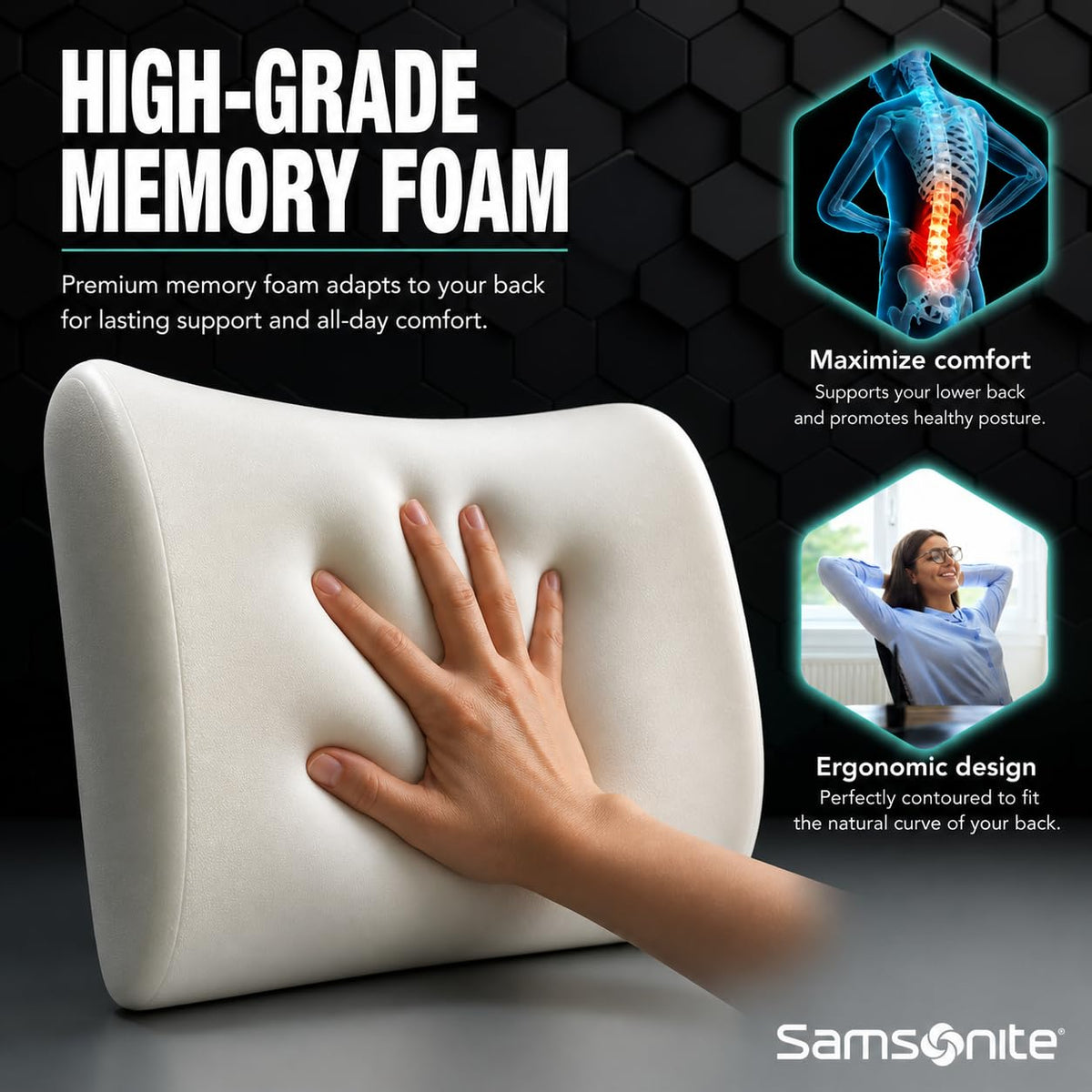 Samsonite Lumbar Support Pillow for Office Chair, Lower Back for...