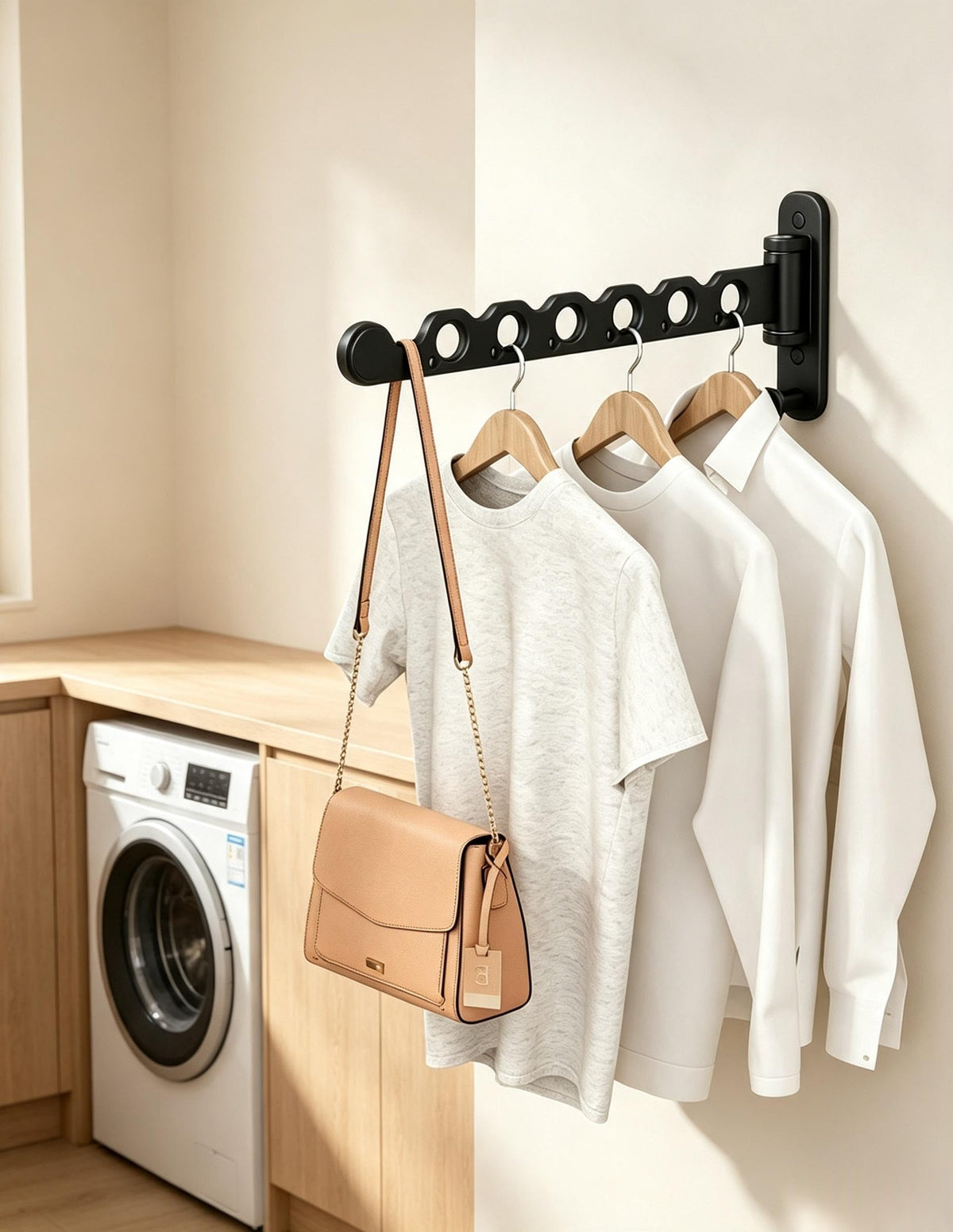 Wall Mounted Clothes Hanger Rack Foldable for Laundry Drying Rack Black Long 2P