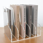 Acrylic Magazine File Holder, 4 Vertical Compartments Desk Document Sorter Organizer, Clear Folder Rack Binder for Office/Home/Classroom, for Documents, Tablet, Magazines, Books & Accessories B5, 4 Sections