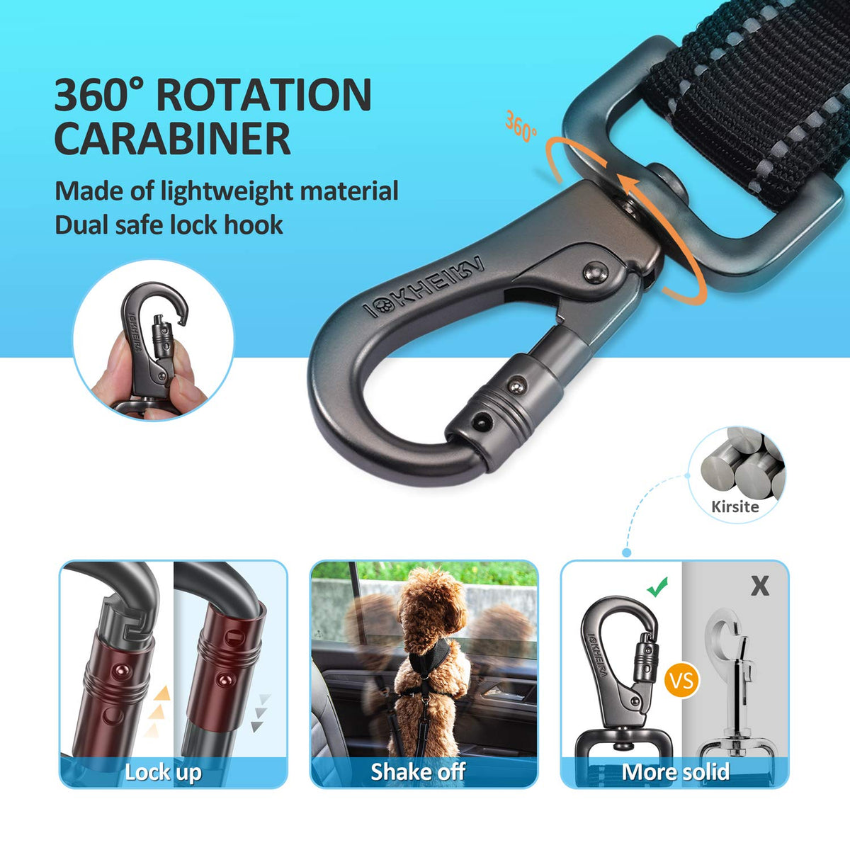 Dog Seat Belt 3-in-1 Car Harness for Dogs Adjustable Safety Seatbelt for Car Nylon Reflective Bungee Fabric Dog Car Harness with Clip Hook Latch & Buckle, Swivel Zinc Alloy Carabiner (Black) Black