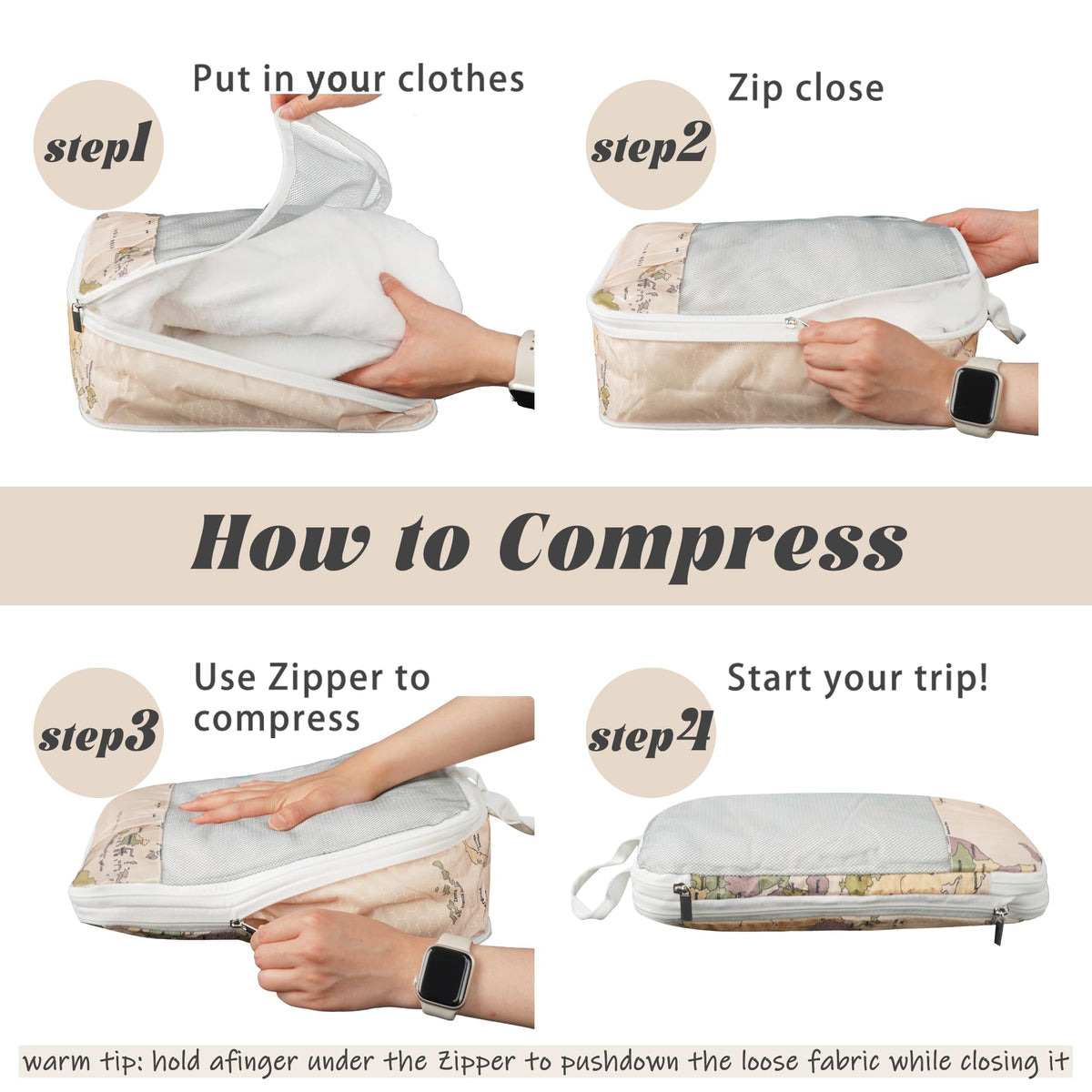 7 Pcs Compression Packing Cubes Travel for Suitcases, Luggage Organizer Washable Storage Bags Set for Backpack Travel- Packaging Cubes for Carry-Ons and Storage yellow orange