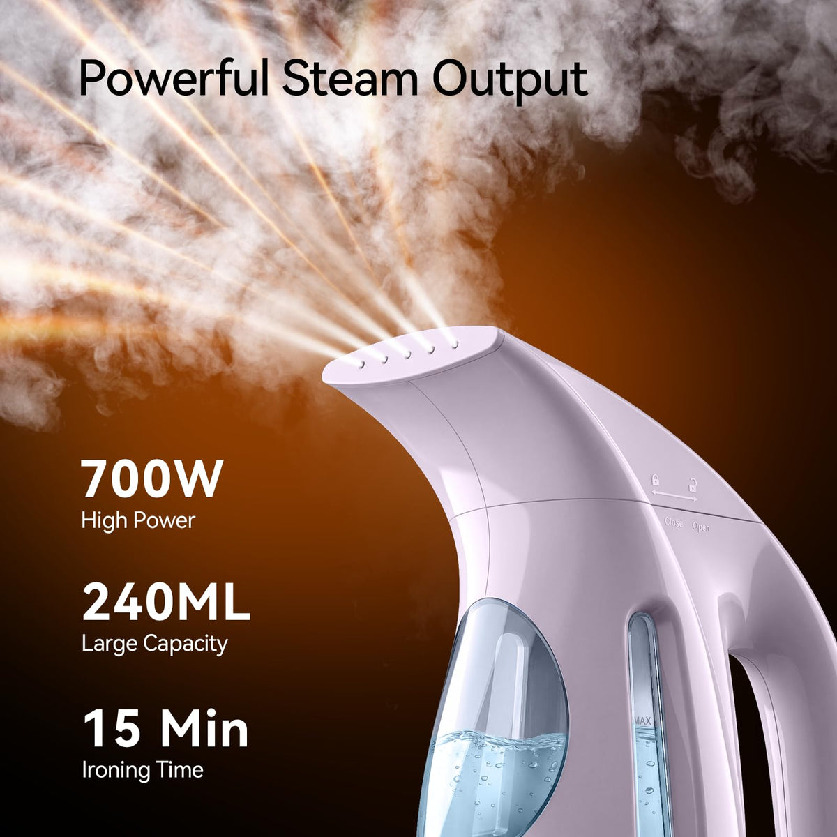 HiLIFE Steamer for Clothes, Portable Handheld Design, 240ml Big Capacity, 700W, Strong Penetrating Steam, Removes Wrinkle, for Home, Office(ONLY FOR 120V)-Black 1-Black