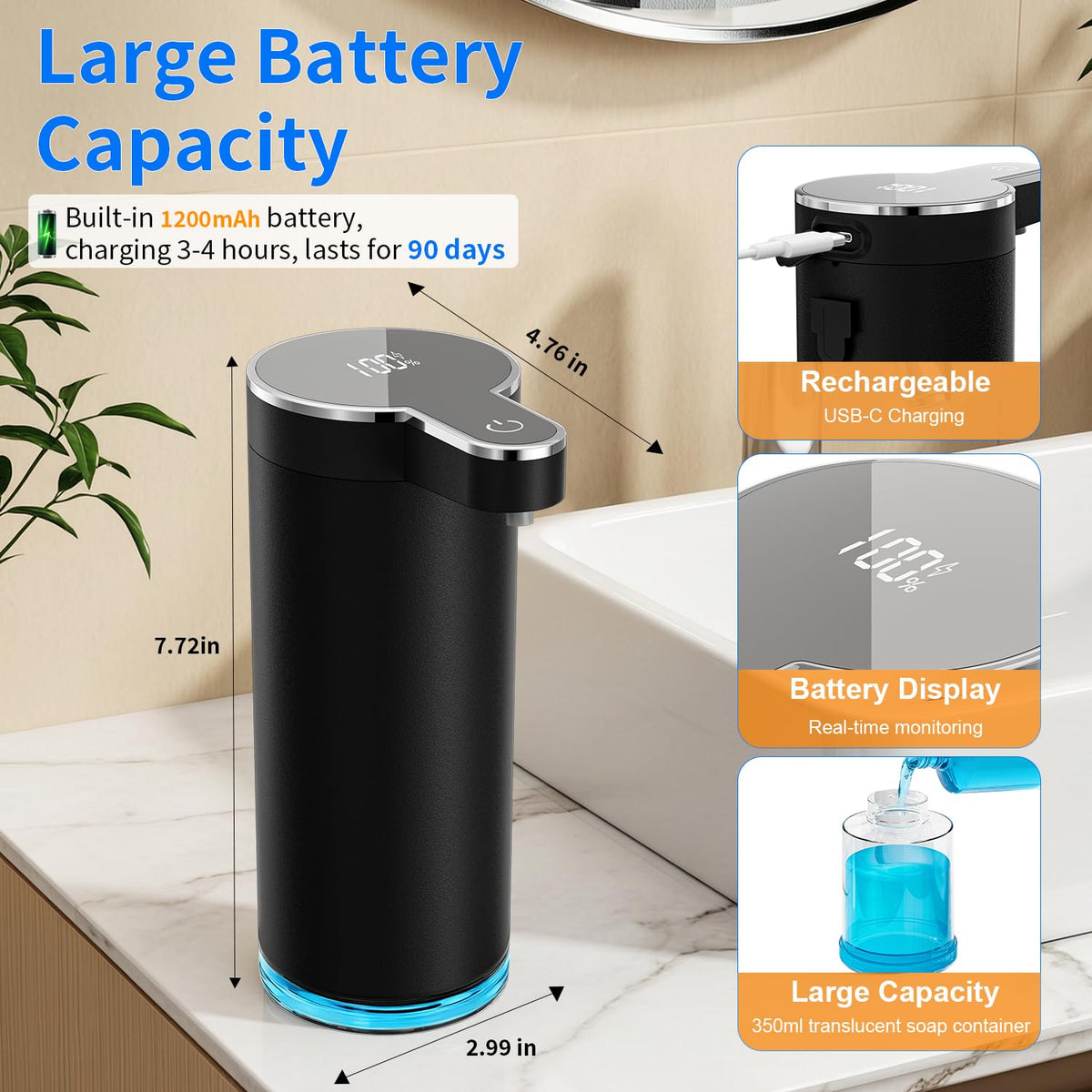 Automatic Foaming Soap Dispenser(IPX5 Waterproof, 12oz/350ml St-01 Foam Gray
