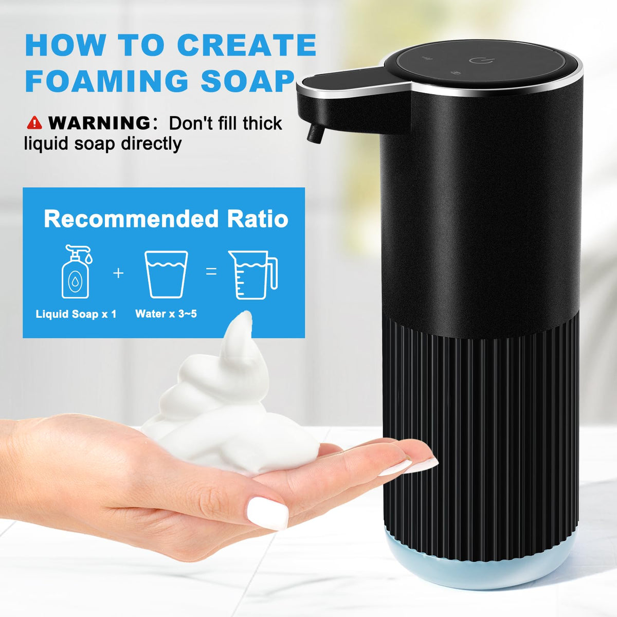 RYTOXILO Automatic Soap Dispenser, 2 Pack Black Touchless Liquid Soap Dispenser for Bathroom, 13.5 Fl Oz Plastic Electric Auto Dish Soap Dispensers Wall Mount for Kitchen with Adjustable Volume Liquid-2 Pack