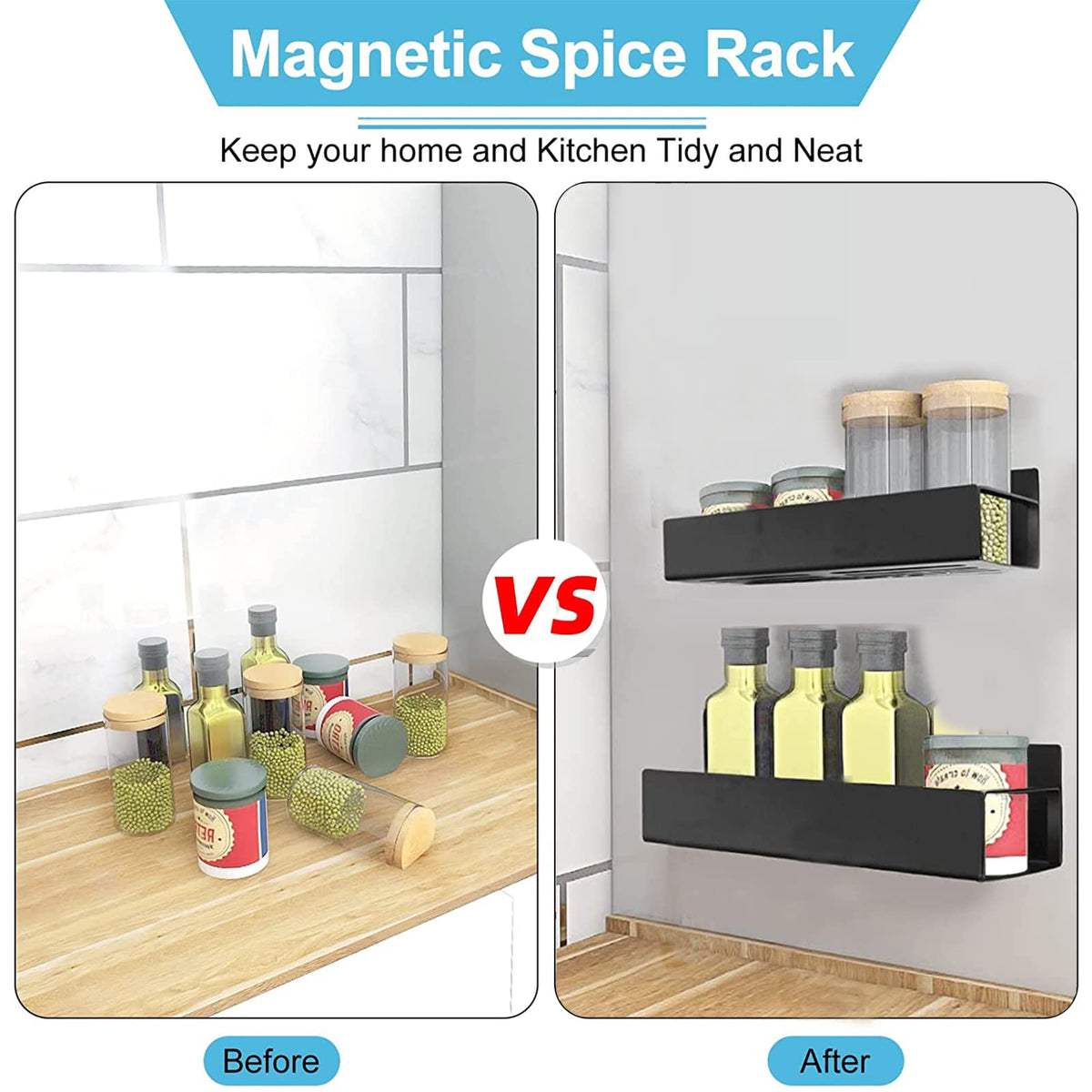 Metal 2 Pack Magnetic Spice Storage Rack Organizer for Refrigerator and Oven, Fridge Organizers and Storage Black